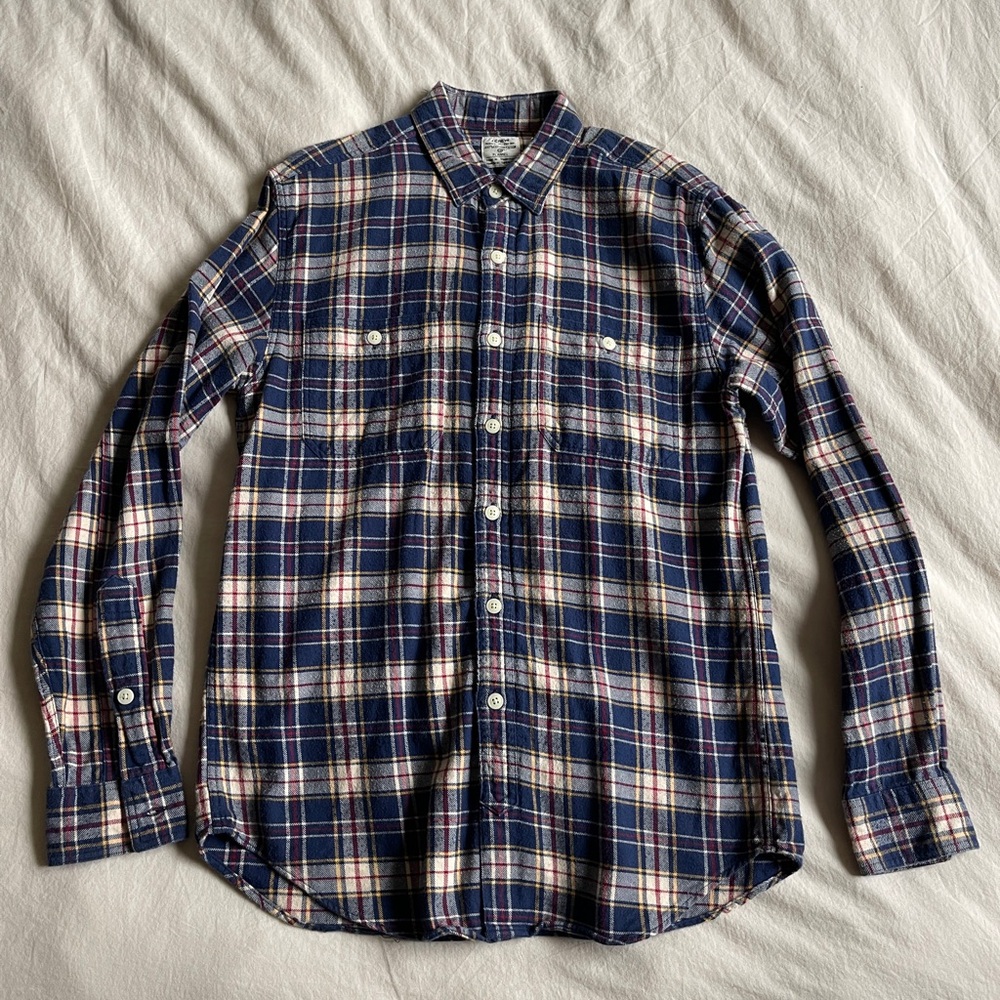 J Crew Blue Plaid Flannel Men's Button Up Shirt